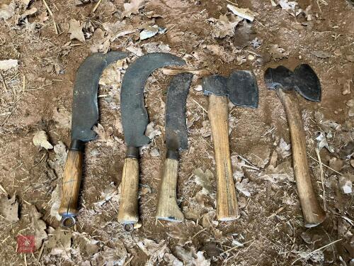 3 BILLHOOKS AND 2 AXES