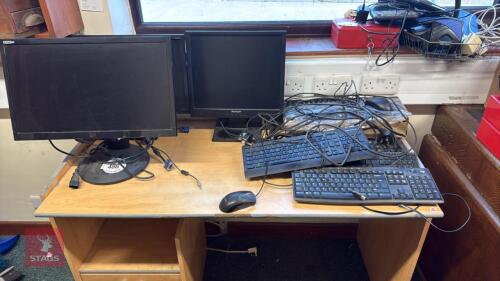 3 PC SCREENS, KEYBOARDS, ETC