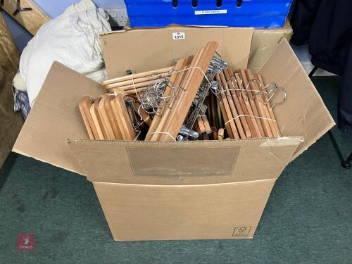 BOX OF WOODEN HANGERS