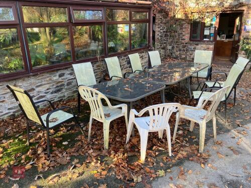 3 OUTDOOR TABLES & 8 CHAIRS