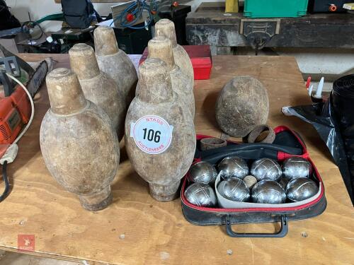 SIX VINTAGE SKITTLES AND BALL (106)