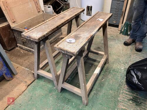 TWO WOODEN TRESSELS (92)