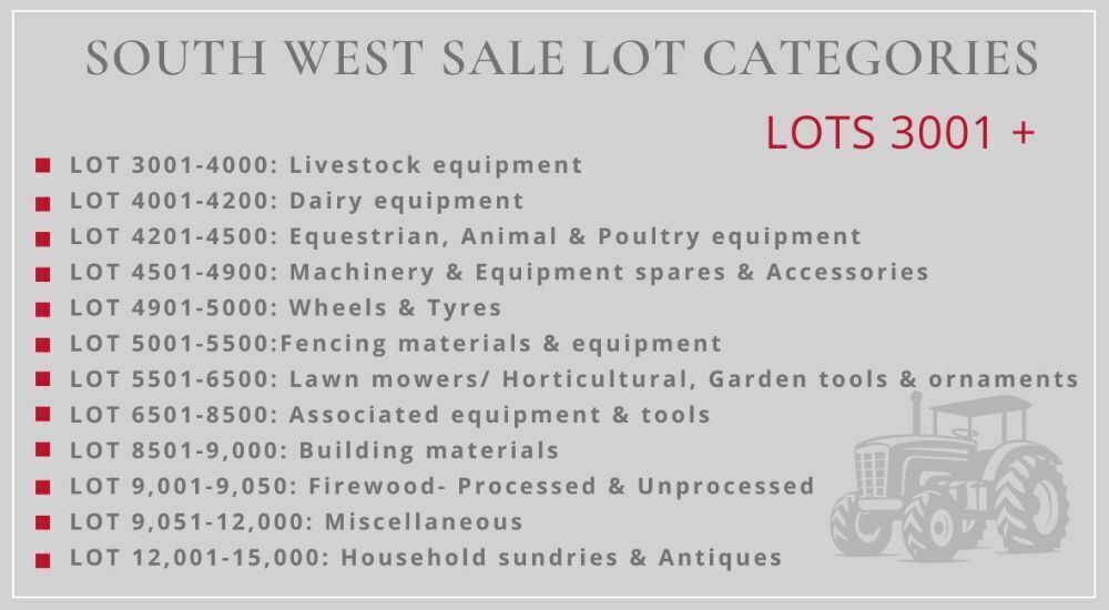 SOUTH WEST SALE LOT CATEGORIES
