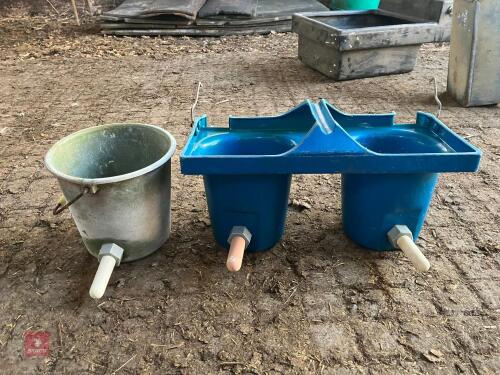 2 PLASTIC CALF MILK FEEDERS