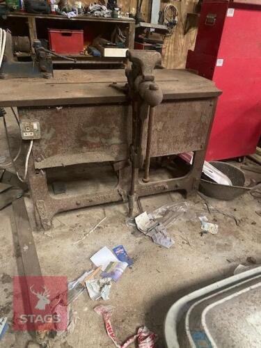 CAST IRON BENCH, DIE CUTTER AND LEG VICE