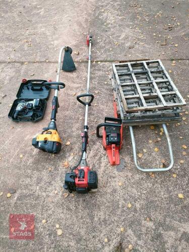 2 STRIMMERS, CHAINSAW, DRILL, ETC (S/R)