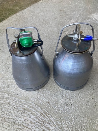 2 STAINLESS STEEL MILK DUMP BUCKETS
