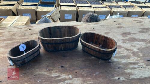3 MIXED SIZE WOODEN PLANTERS