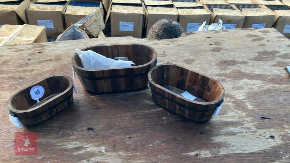 3 MIXED SIZE WOODEN PLANTERS