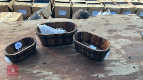 3 MIXED SIZE WOODEN PLANTERS