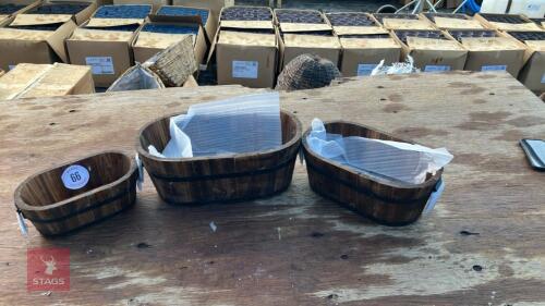 3 MIXED SIZE WOODEN PLANTERS