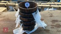 5 SMALL WOODEN BARREL PLANTERS