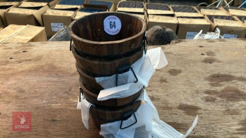 5 SMALL WOODEN BARREL PLANTERS