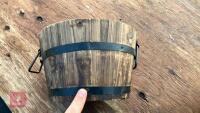5 SMALL WOODEN BARREL PLANTERS - 6