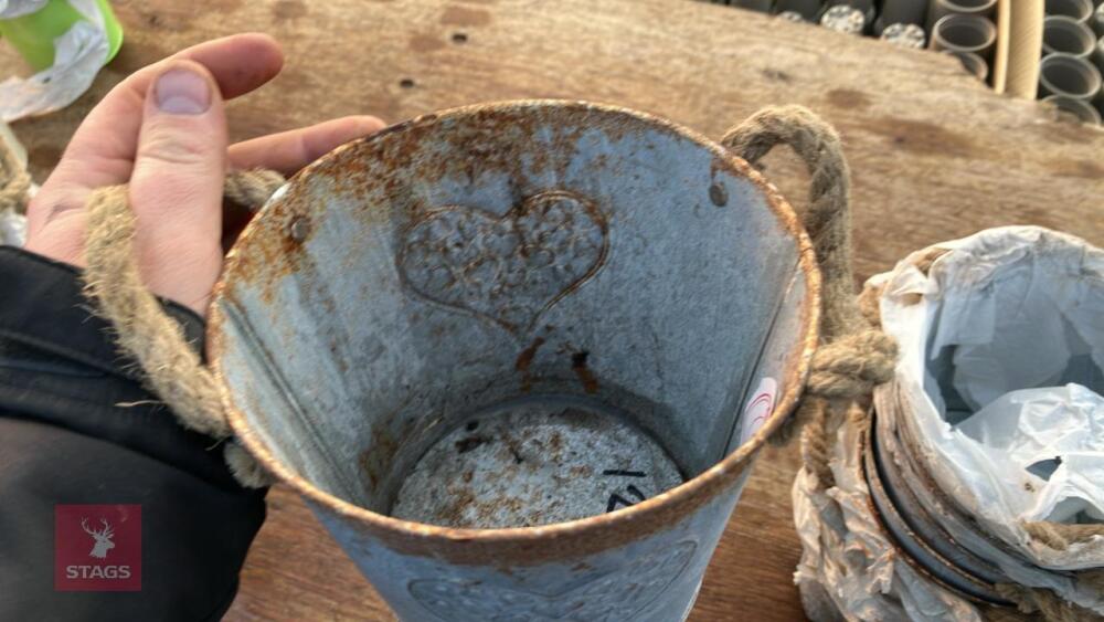 12 SMALL TIN BUCKET PLANTERS