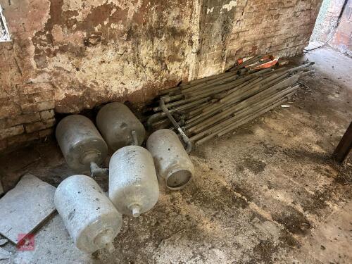 5 GLASS MILK JARS & GLASS TUBING
