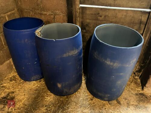 3 X 200 LITRE BLUE PLASTIC BARRELS
