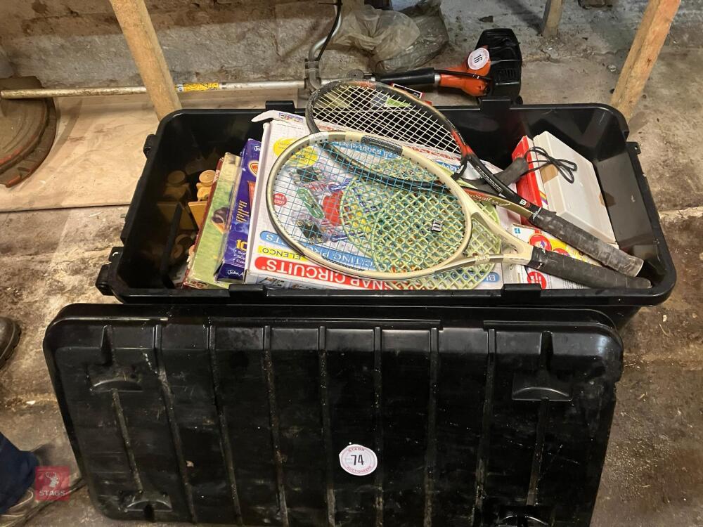 LRG QTY OF BOARD GAMES, TOYS & RACKETS