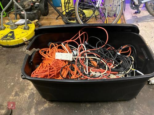 BOX OF ASSORTED ELECTRIC CABLES & LEADS