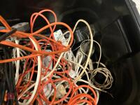 BOX OF ASSORTED ELECTRIC CABLES & LEADS - 12