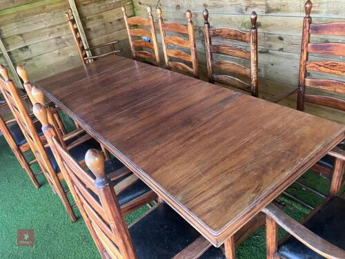 8' X 34'' WOODEN TABLE & 10 CHAIRS
