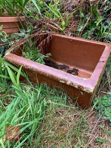 2 BROWN STONE SINKS & WOODEN COLD FRAME