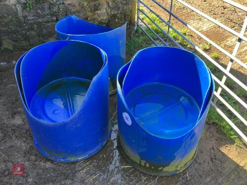 3 BLUE BARREL FEEDER/DRINKERS (66)