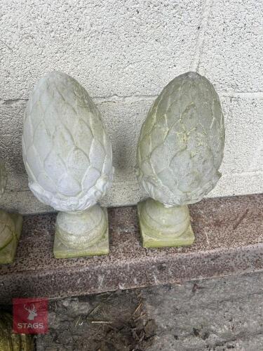 PAIR OF WEATHERED ACORN PILLAR TOPS