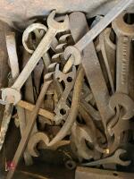 WOODEN BOX OF SPANNERS - 6