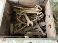 WOODEN BOX OF SPANNERS - 9