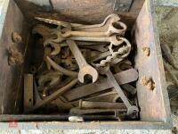 WOODEN BOX OF SPANNERS - 10