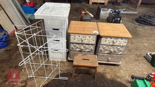 BEDSIDE CABINETS, STOOL, ETC