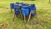 14 HOMEMADE BLUE BARREL PHEASENT FEEDERS - 2