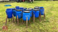 14 HOMEMADE BLUE BARREL PHEASENT FEEDERS - 3