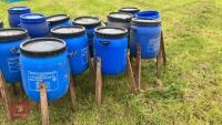 14 HOMEMADE BLUE BARREL PHEASENT FEEDERS - 5