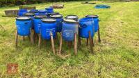 14 HOMEMADE BLUE BARREL PHEASENT FEEDERS - 6