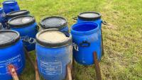 14 HOMEMADE BLUE BARREL PHEASENT FEEDERS - 8