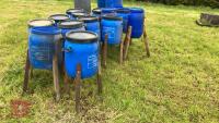 14 HOMEMADE BLUE BARREL PHEASENT FEEDERS - 9
