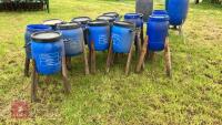 14 HOMEMADE BLUE BARREL PHEASENT FEEDERS - 10