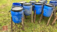 14 HOMEMADE BLUE BARREL PHEASENT FEEDERS - 11