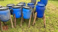 14 HOMEMADE BLUE BARREL PHEASENT FEEDERS - 12