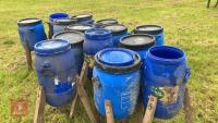 14 HOMEMADE BLUE BARREL PHEASENT FEEDERS - 13
