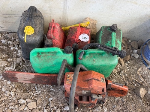 HUSQVARNA 141 CHAINSAW & FUEL CANS