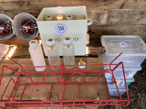 10 LAMB FEEDING BOTTLES & HOLDER (134)