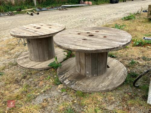 2 WOODEN BOBBIN REELS