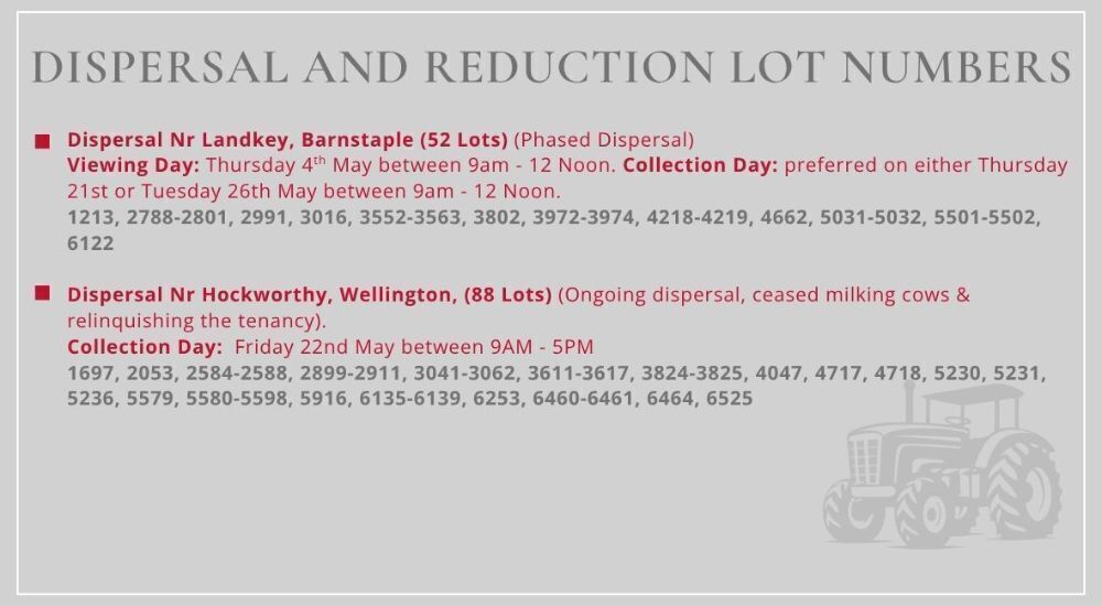DISPERSAL & REDUCTION LOT NUMBERS