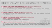 DISPERSAL & REDUCTION LOT NUMBERS
