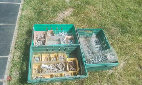 3 CRATES OF LARGE NUTS & BOLTS